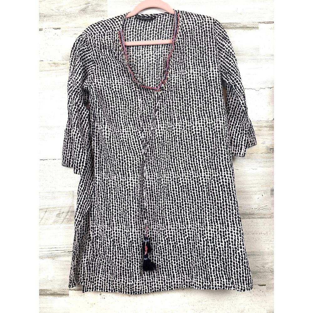 KikiSol Womens M Black White Lightweight Cotton Boho Beach Cover Up